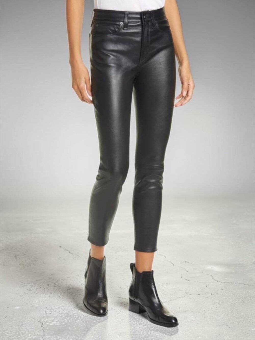 Rag and Bone Lamb Leather Nina High Rise Skinny Pant 23 Black NEW